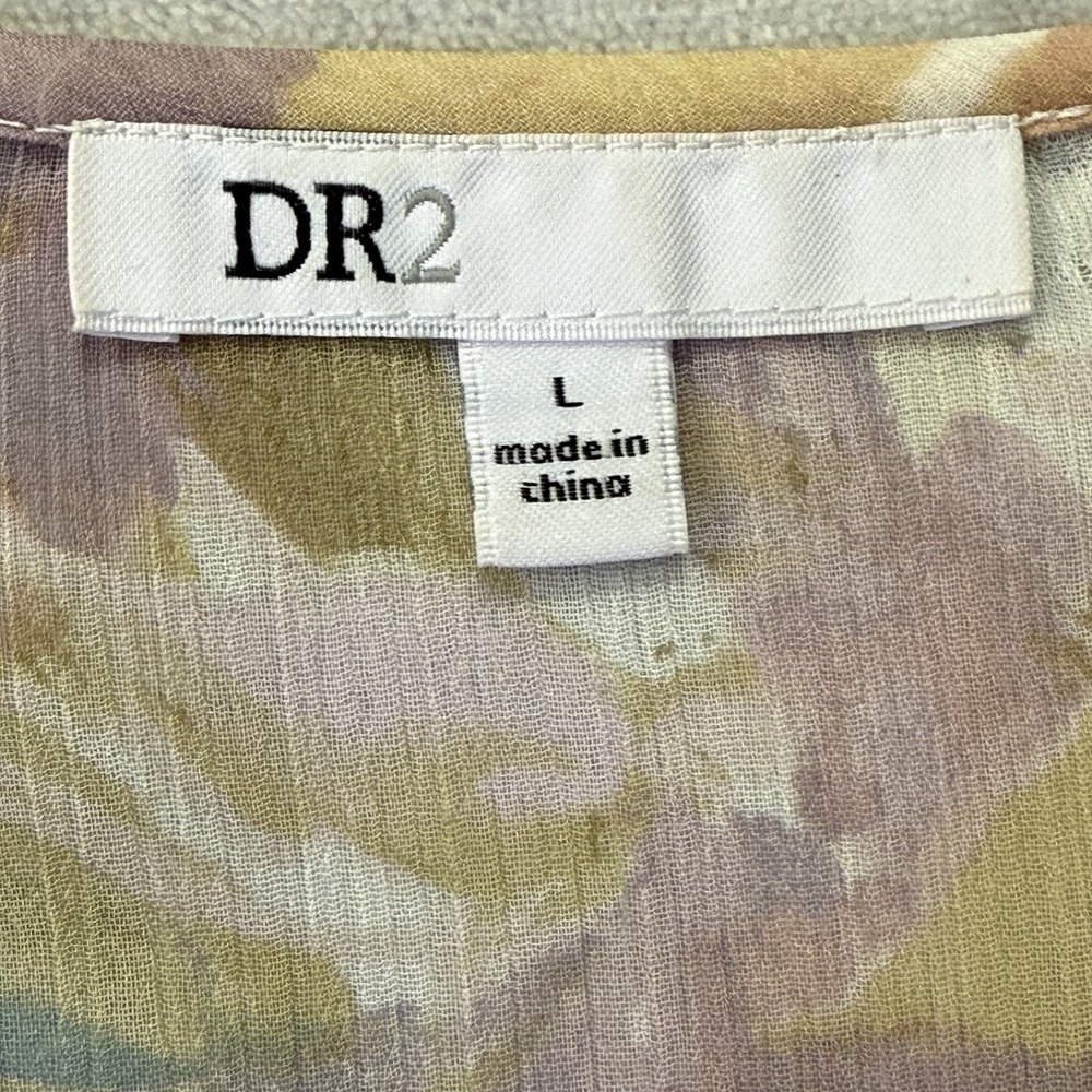 DR2 Blouse Womens Size L Multicolor Foral Watercolor Print‎ V Neck Pleated Top - Picture 5 of 8
